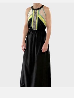 Studio Y sz XS extra small Black Maxi Dress colorblock elastic waist side slits
